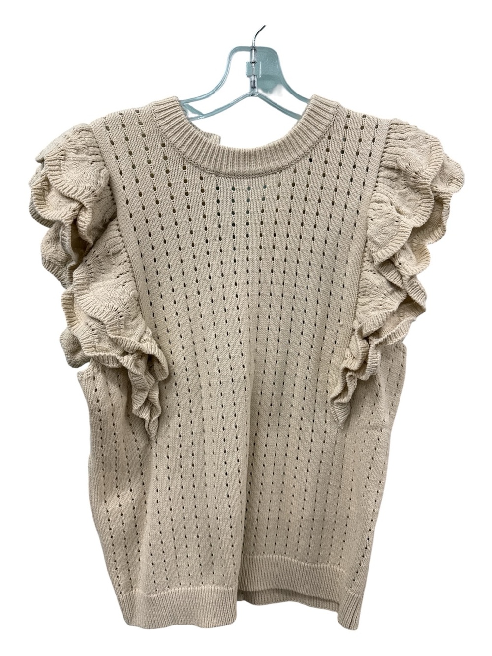Who What Wear Cream Ruffle Sleeve Open-Knit Sweater Tank